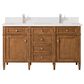 James Martin Vanities Brittany 60" Double Bathroom Vanity in Saddle Brown with 3 cm White Zeus Quartz Top and Rectangular Sinks, , large