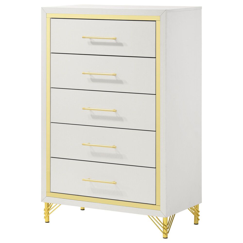 Pacific Landing Lucia 5-Drawer Chest in White and Gold, , large