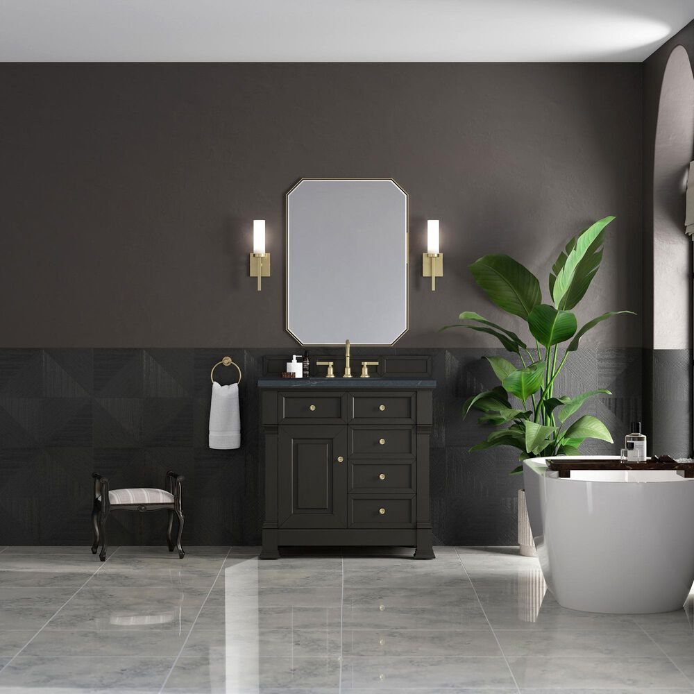 James Martin Vanities Brookfield 36&quot; Single Bathroom Vanity in Black Onyx with 3 cm Charcoal Soapstone Quartz Top and Rectangular Sink, , large