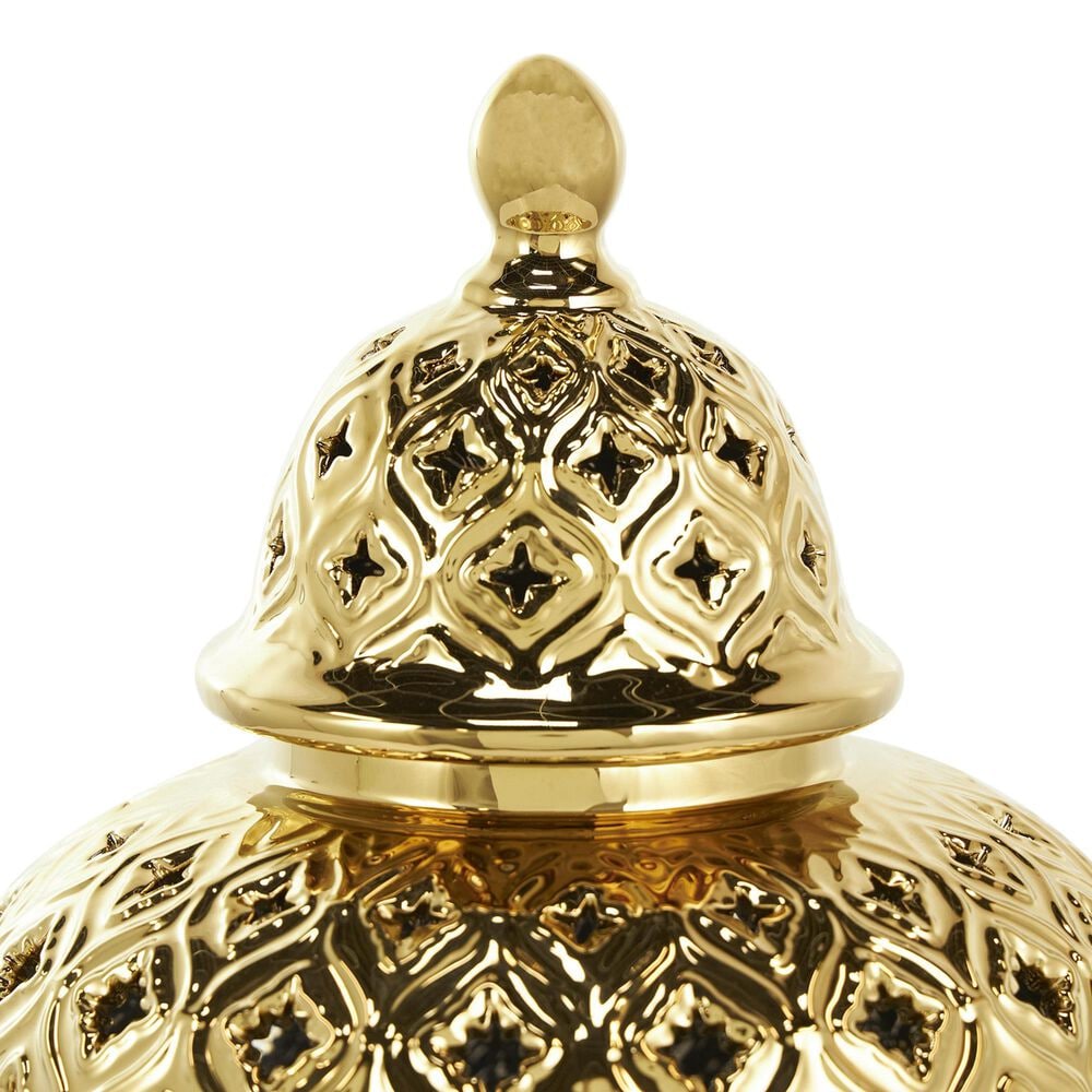Maple and Jade Jar with Cutout Geometric Design and Lid in Polished Gold, , large