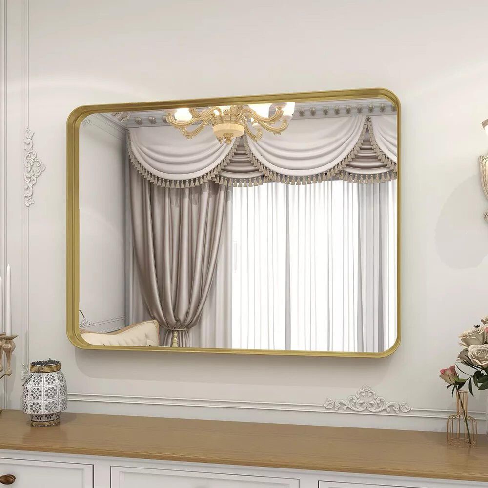 HOMLUX 40" x 30" Rectangular Decorative Wall Mirror in Gold, , large