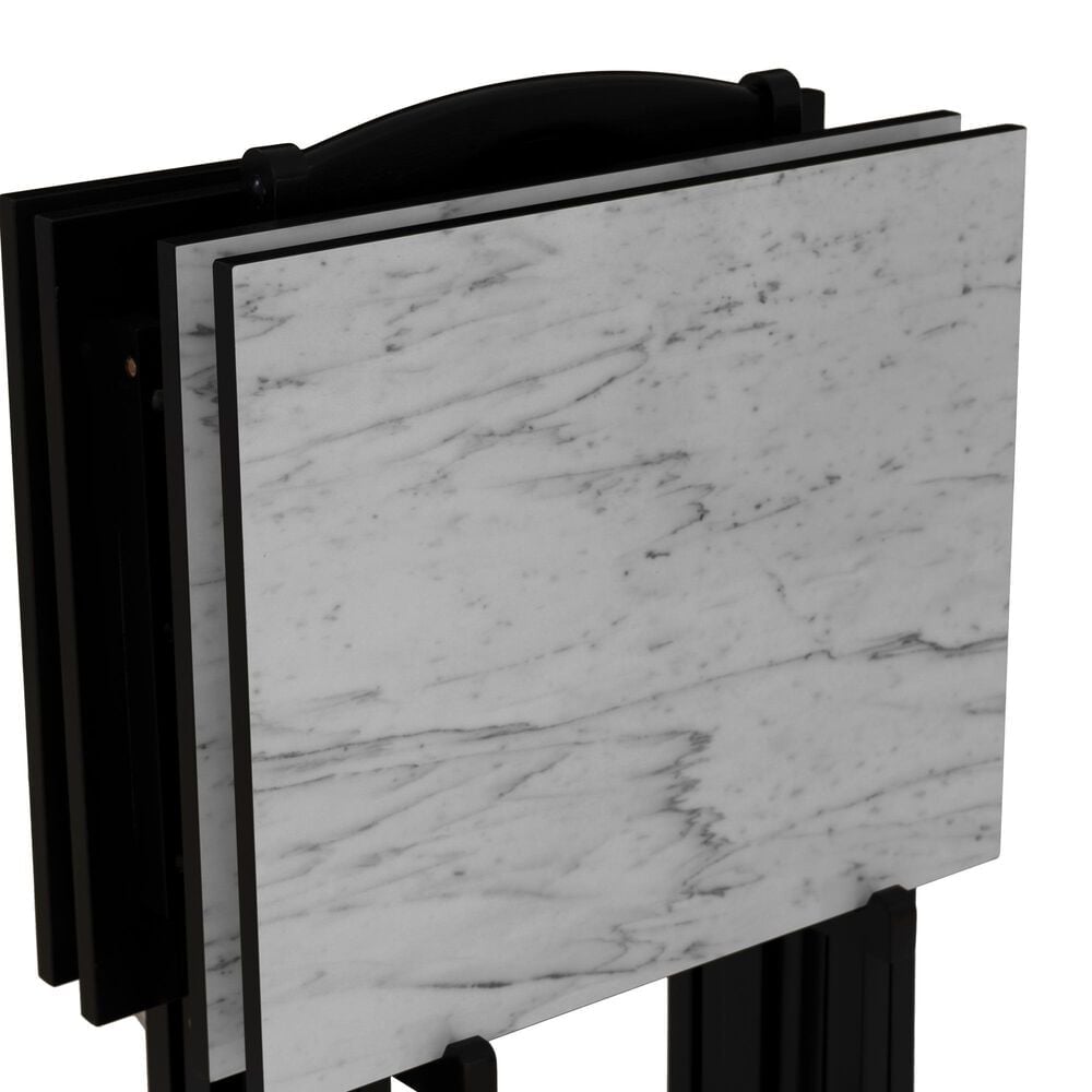 Linon Home Decor Talia Folding TV Tray Table Set with Stand in Black and White (Set of 4), , large