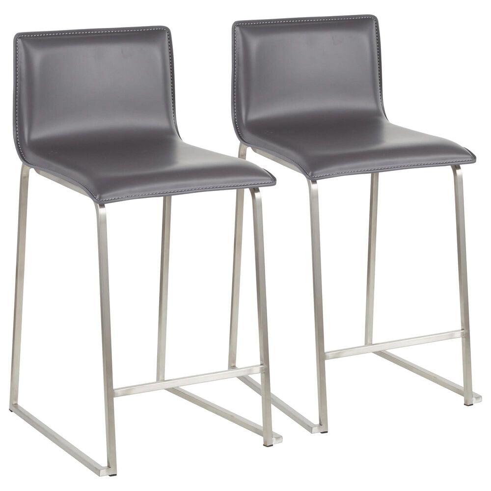 Lumisource Mara Counter Stool with Grey Cushion in Stainless Steel (Set of 2), , large