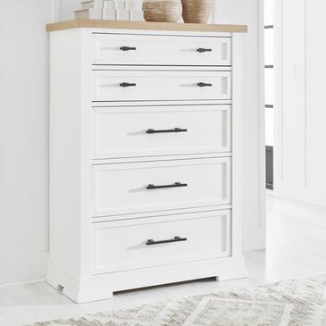 Ashley Ashbryn 5 Drawer Chest in White and Natural, , large