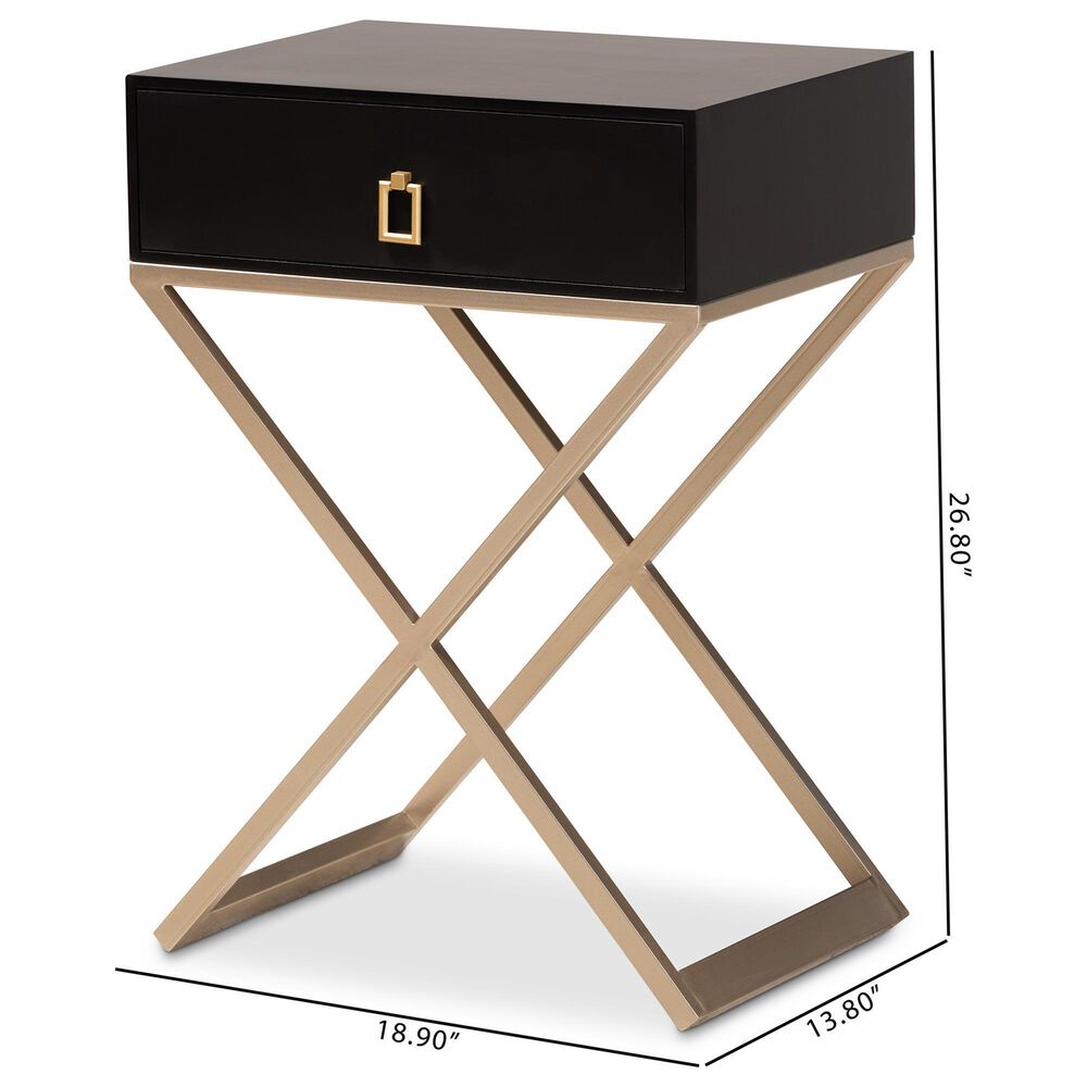 Baxton Studio Patricia 1-Drawer End Table in Black and Brass, , large