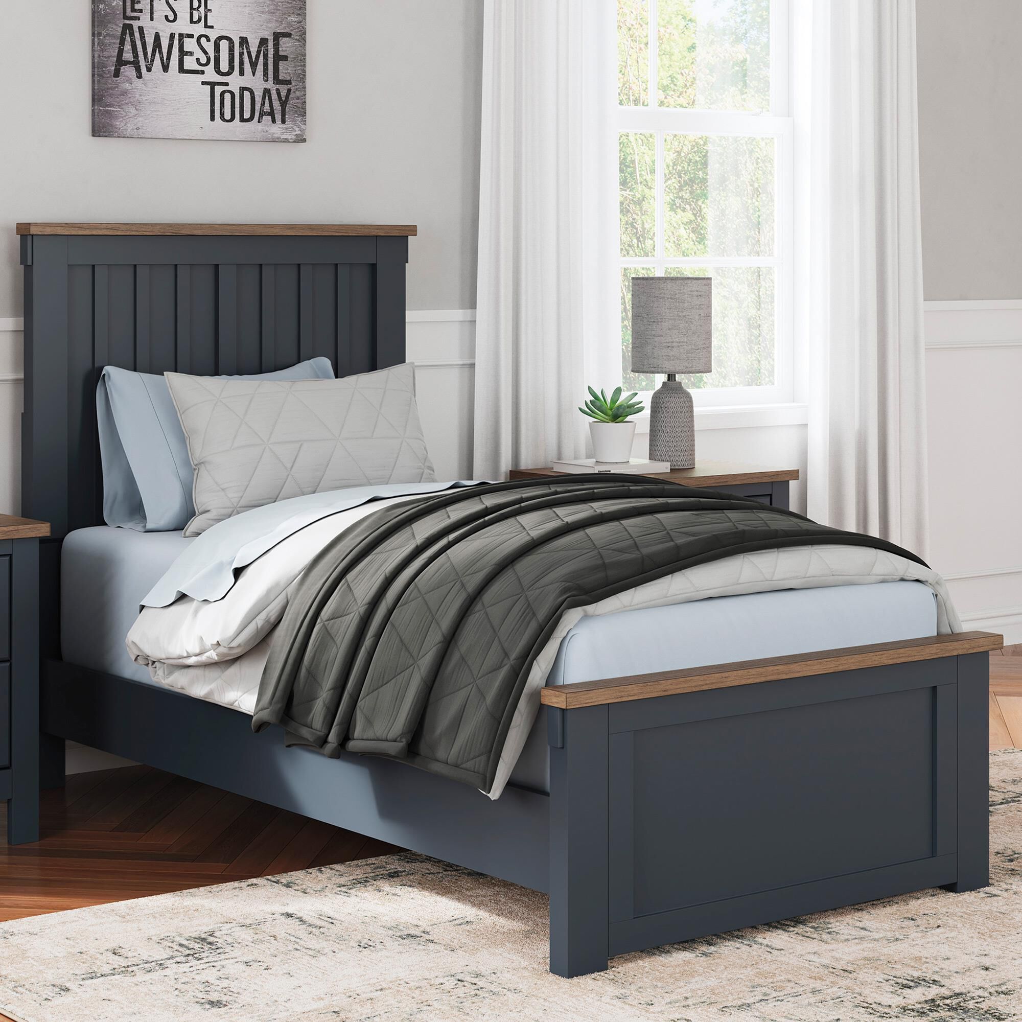 Ashley Landocken Twin Panel Bed in Brown and Blue