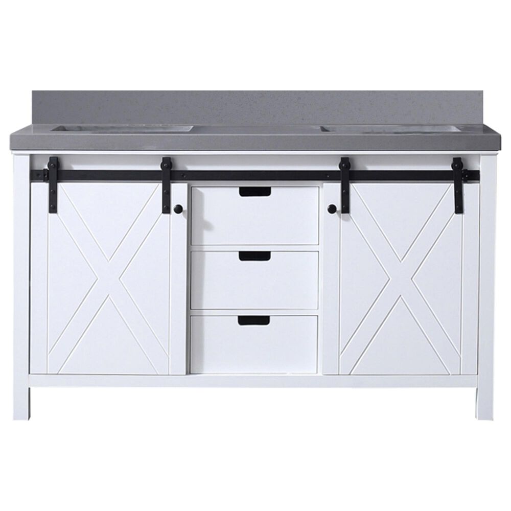 Lexora Home Marsyas 60" Double Bathroom Vanity in White with Grey Quartz Top and Rectangular Sinks, , large
