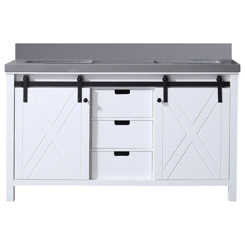 Lexora Home Marsyas 60" Double Bathroom Vanity in White with Grey Quartz Top and Rectangular Sinks, , large