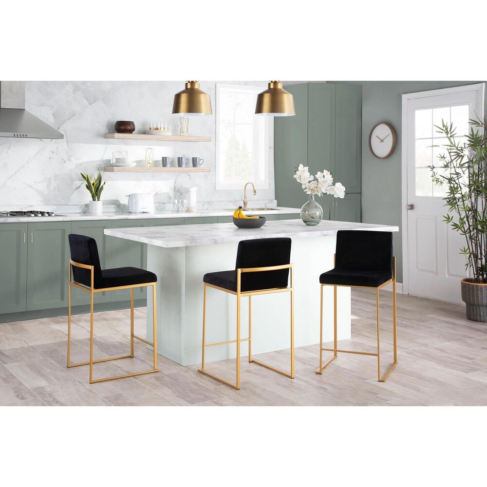 LumiSource Fuji 26" Counter Stool with Black Upholstery in Gold (Set of 2), , large