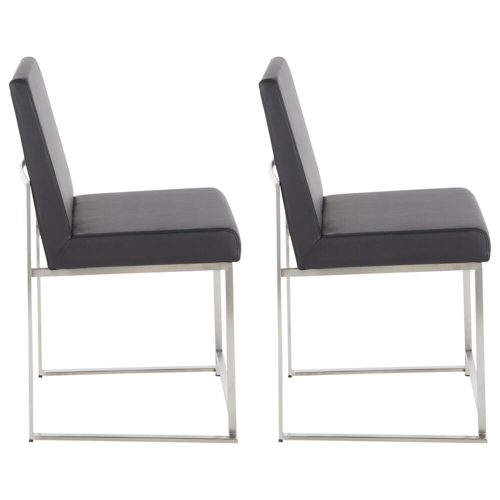 Lumisource Fuji Side Chair with Black Faux Leather Cushion in Brushed Stainless Steel &#40;Set of 2&#41;, , large