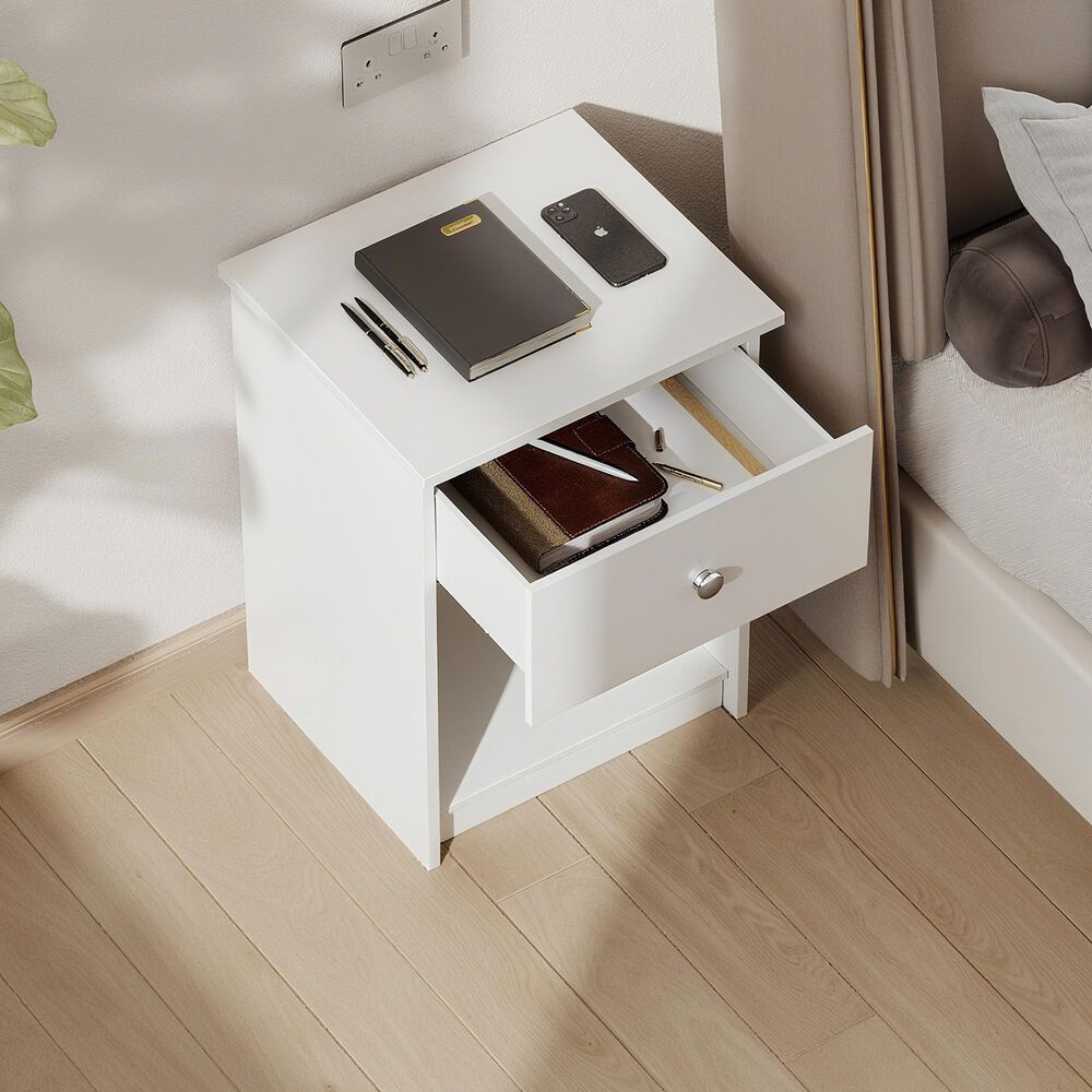 HOMLUX 1-Drawer Modern Nightstand with Knob Handle in White (Set of 2), , large