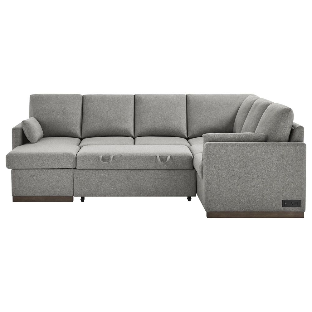 Lifestyle Solutions Edgewood Stationary Convertible Sleeper Sectional in Light Gray, , large