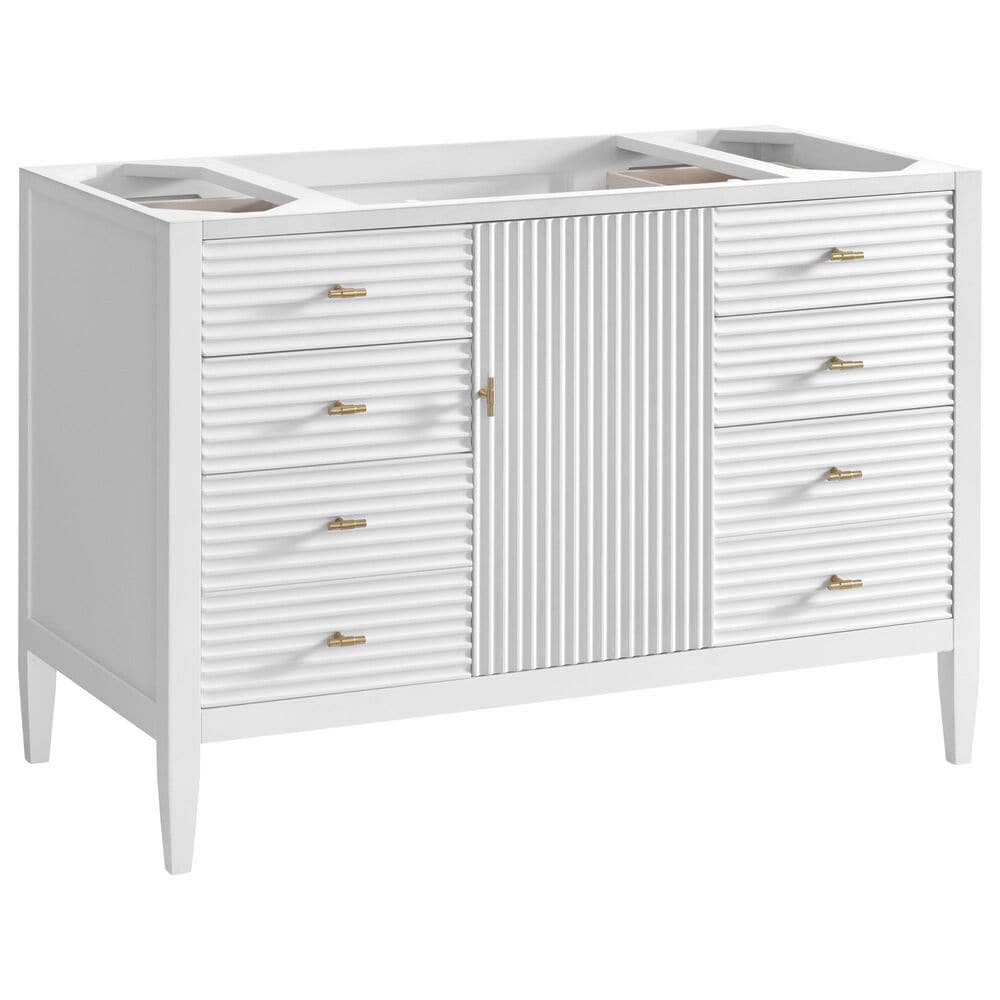 James Martin Vanities Myrrin 48" Single Bathroom Vanity in Bright White with 3 cm Eternal Jasmine Pearl Silestone Top, Rectangular Sink and FreePower Wireless Charger, , large