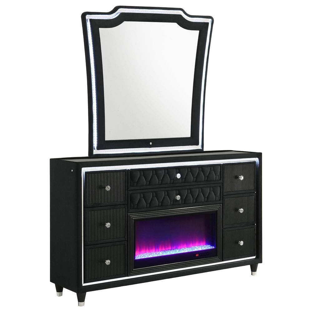 Pacific Landing Lorient 5 Piece King Wingback Bedroom Set with Flame Effect in Black Velvet, , large