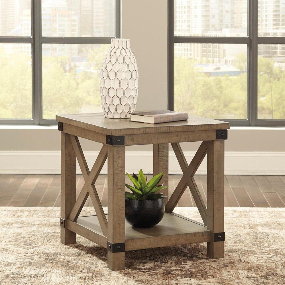 Ashley Aldwin Rectangular End Table in Weathered Gray Brown, , large