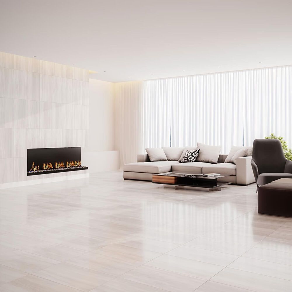 Soho Studio Zenit Bianco White 12" x 24" Travertine Look Polished Porcelain Tile, , large