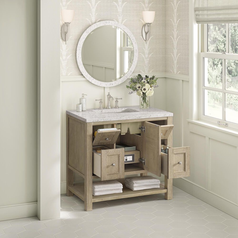 James Martin Vanities Breckenridge 36&quot; Single Vanity in Whitewashed Oak with 3 cm Eternal Jasmine Pearl Quartz Top, , large