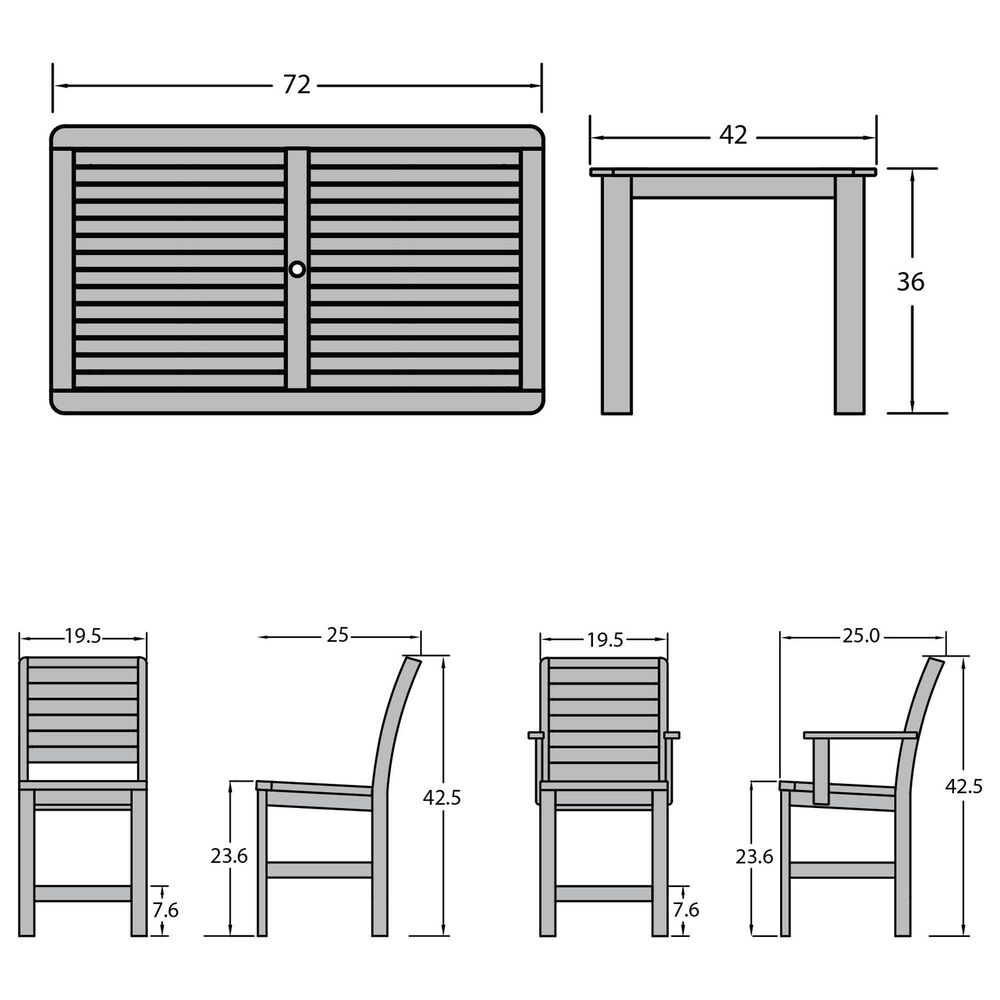 Highwood USA Weatherly 7-Piece 72&quot; Rectangular Patio Counter Height Dining Set in Weathered Acorn, , large