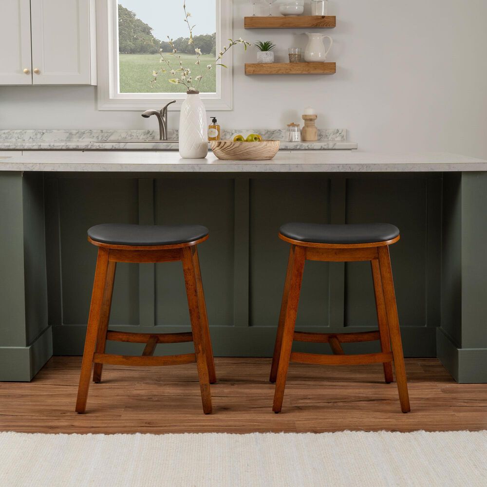 Linon Home Decor Culver Counter Stool with Black Cushion in Brown (Set of 2), , large