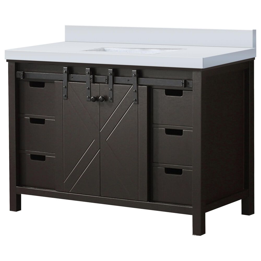 Lexora Home Marsyas 48" Single Bathroom Vanity in Brown with 2 cm White Cultured Marble Top and Rectangular Sink, , large
