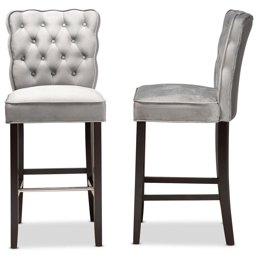 Baxton Studio Daphne Bar Stool with Dark Grey Velvet Cushion in Dark Brown (Set of 2), , large