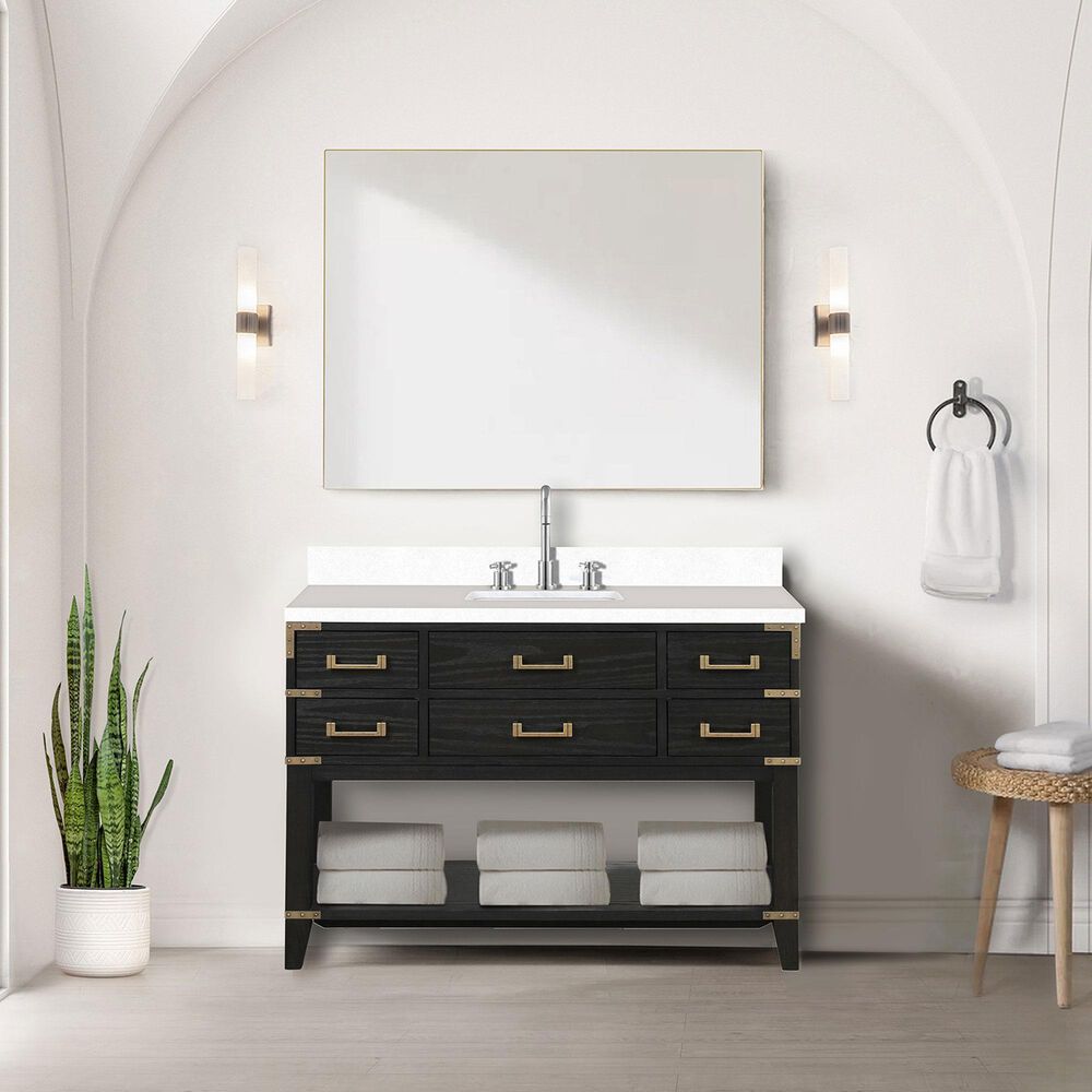 Lexora Home Norwalk 48&quot; Single Bathroom Vanity in Black Oak with White Quartz Top and Rectangular Sink, , large