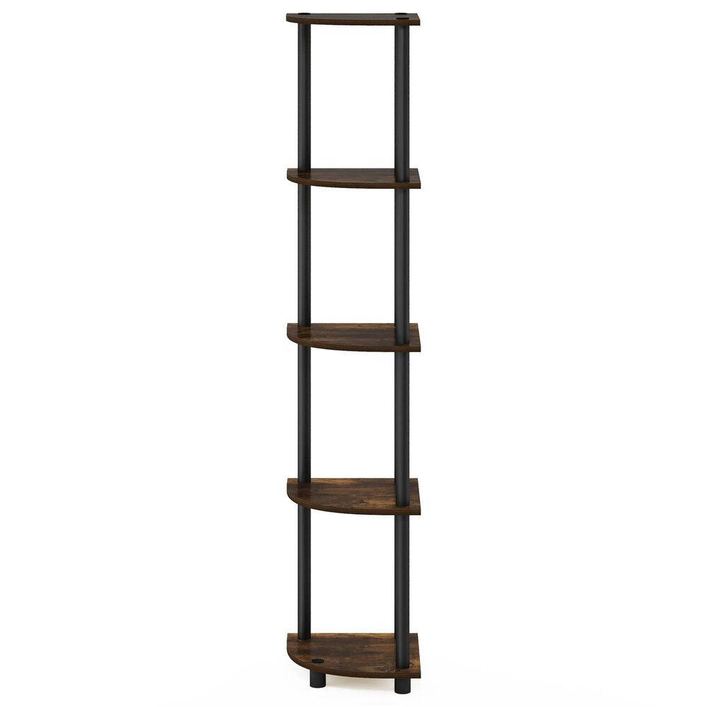 HOMLUX 5-Tier Modern Tall Corner Open Bookshelf in Amber Pine and Black, , large