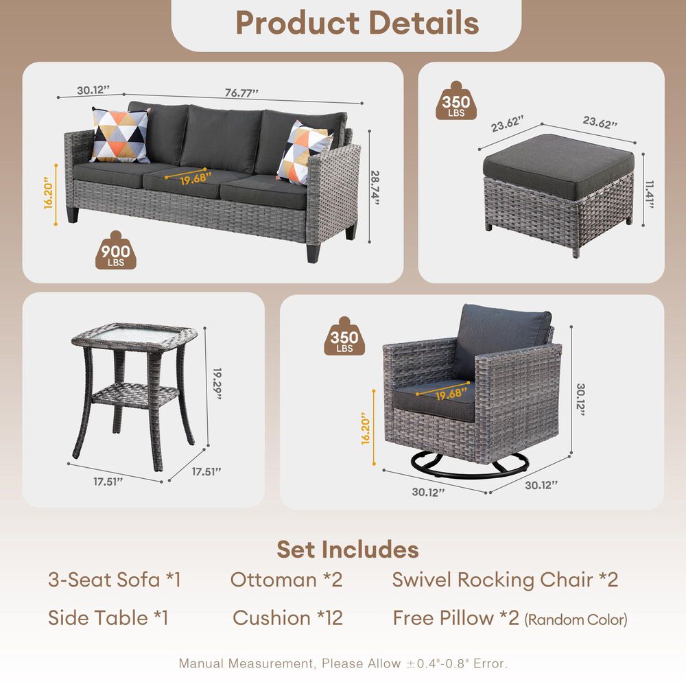 HOMLUX 6-Piece Patio Conversation Set in  Black, , large