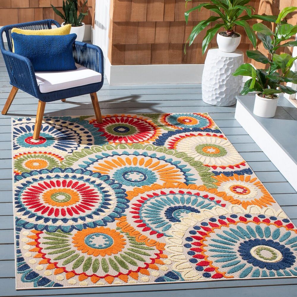 Safavieh Cabana CBN382M 3&#39; x 5&#39; Blue and Ivory Indoor/Outdoor Area Performance Rug, , large