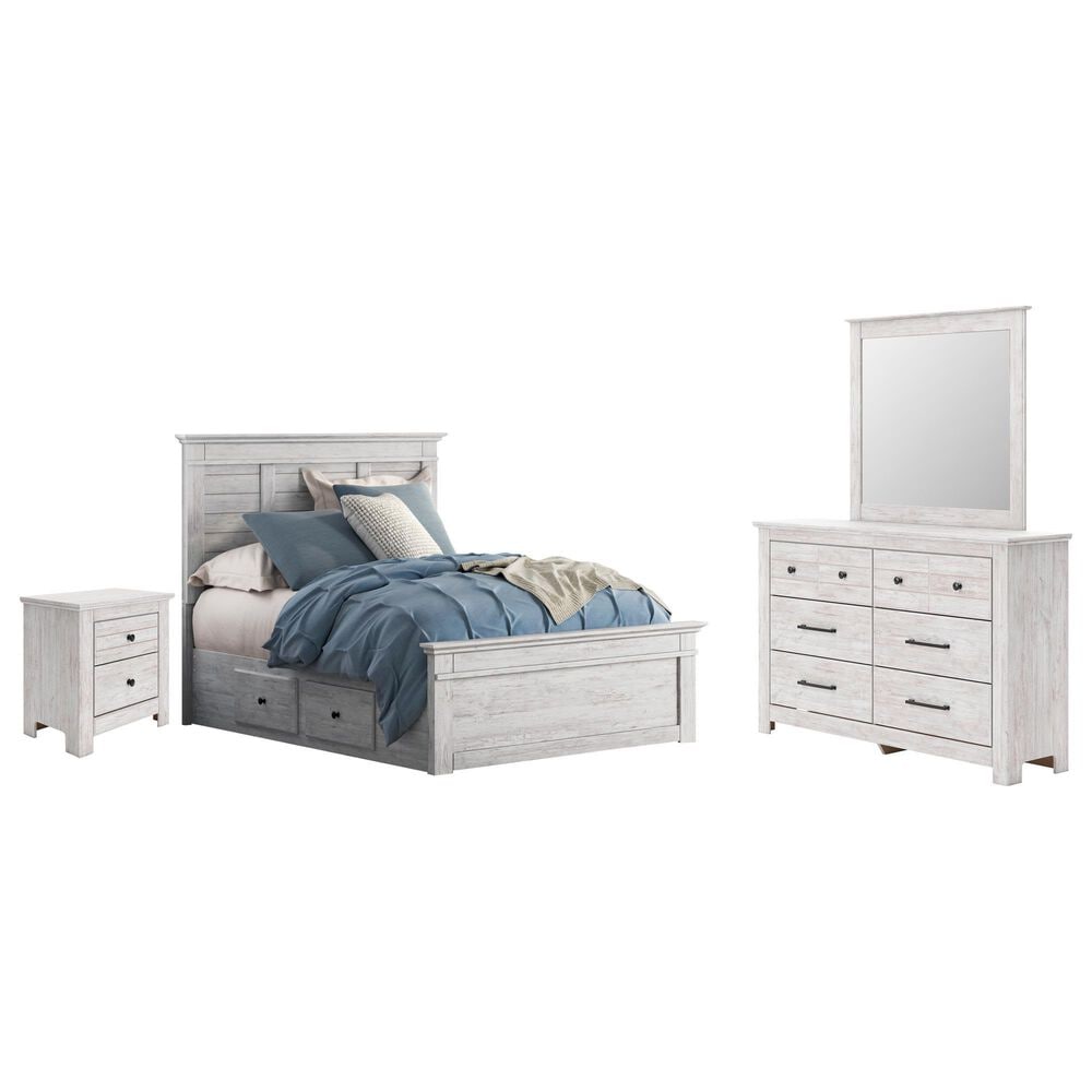 Ashley Makidern 4 Piece Full Storage Bedroom Set with Four Drawers in Whitewash, , large