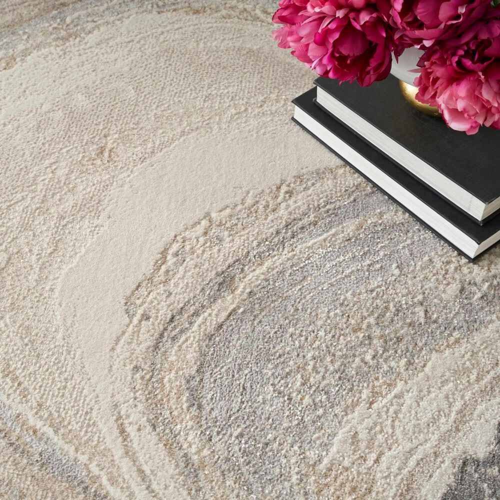 Nourison Brushstrokes 2&#39;2&quot; x 7&#39;6&quot; Cream and Grey Runner, , large