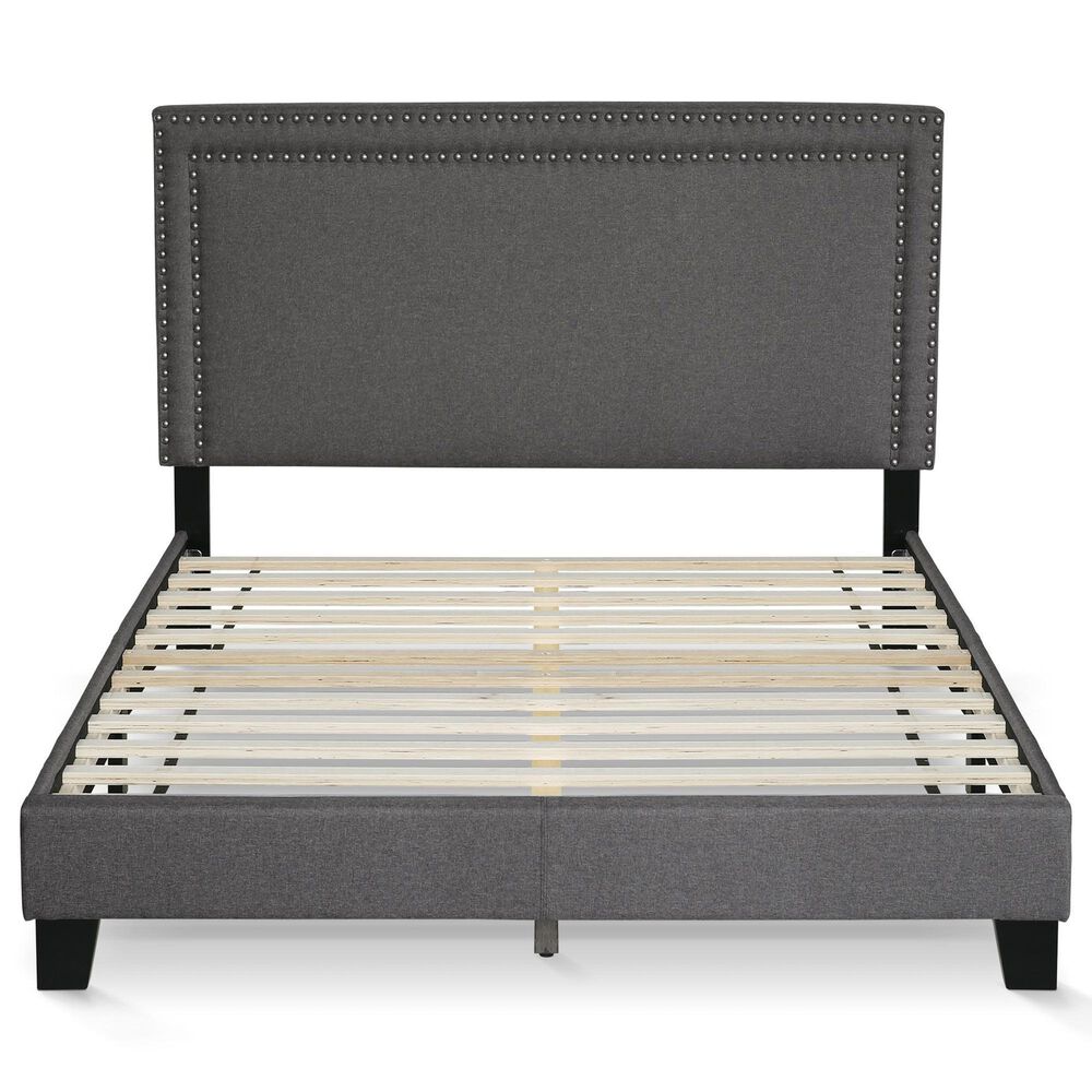 HOMLUX Laval Full Upholstered Platform Bed Frame in Stone, , large