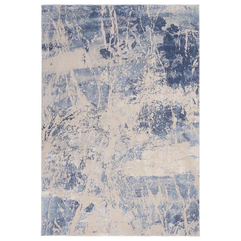 Nourison Silky Textures SLY02 5"3" x 7"3" Blue and Cream Area Rug, , large