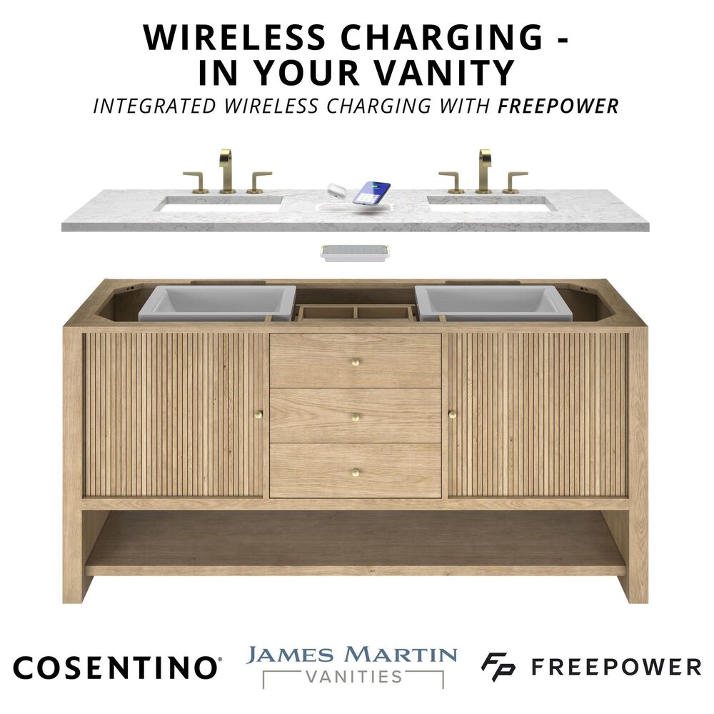 James Martin Hudson 60" Single Bathroom Vanity in Honey Oak with 3 cm Tajnar Eclos Top, Rectangular Sink and FreePower Wireless Charger, , large