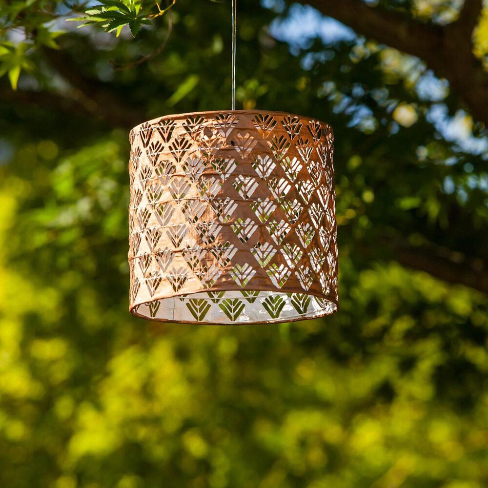 Allsop Soji Stella Drum Chevron Solar Lantern in Copper, , large