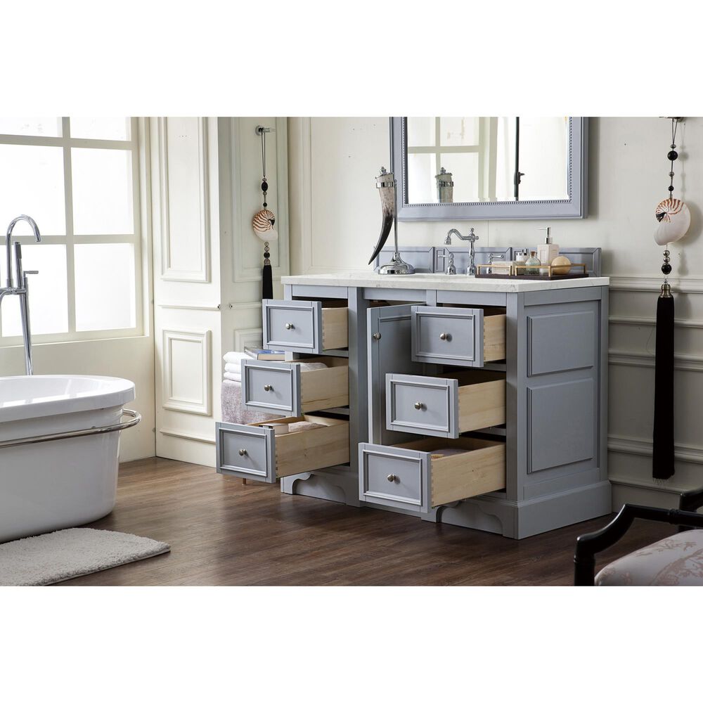 James Martin Vanities De Soto 48&quot; Single Bathroom Vanity in Silver Gray with 3 cm Eternal Jasmine Pearl Quartz Top and Rectangular Sink, , large