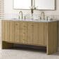 James Martin Vanities Hudson 60" Double Bathroom Vanity in Light Natural Oak with 3 cm Arctic Fall Solid Surface Top and Rectangular Sinks, , large