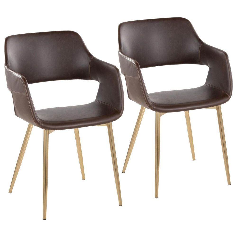 LumiSource Margarite Arm Chair with Espresso Faux Leather Cushion in Gold Metal  (Set of 2), , large
