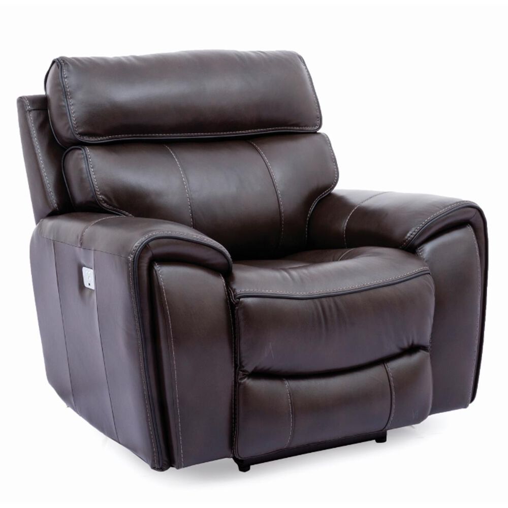 Oxford Furniture Leather Power Recliner with Power Headrest in Fossil Brown, , large