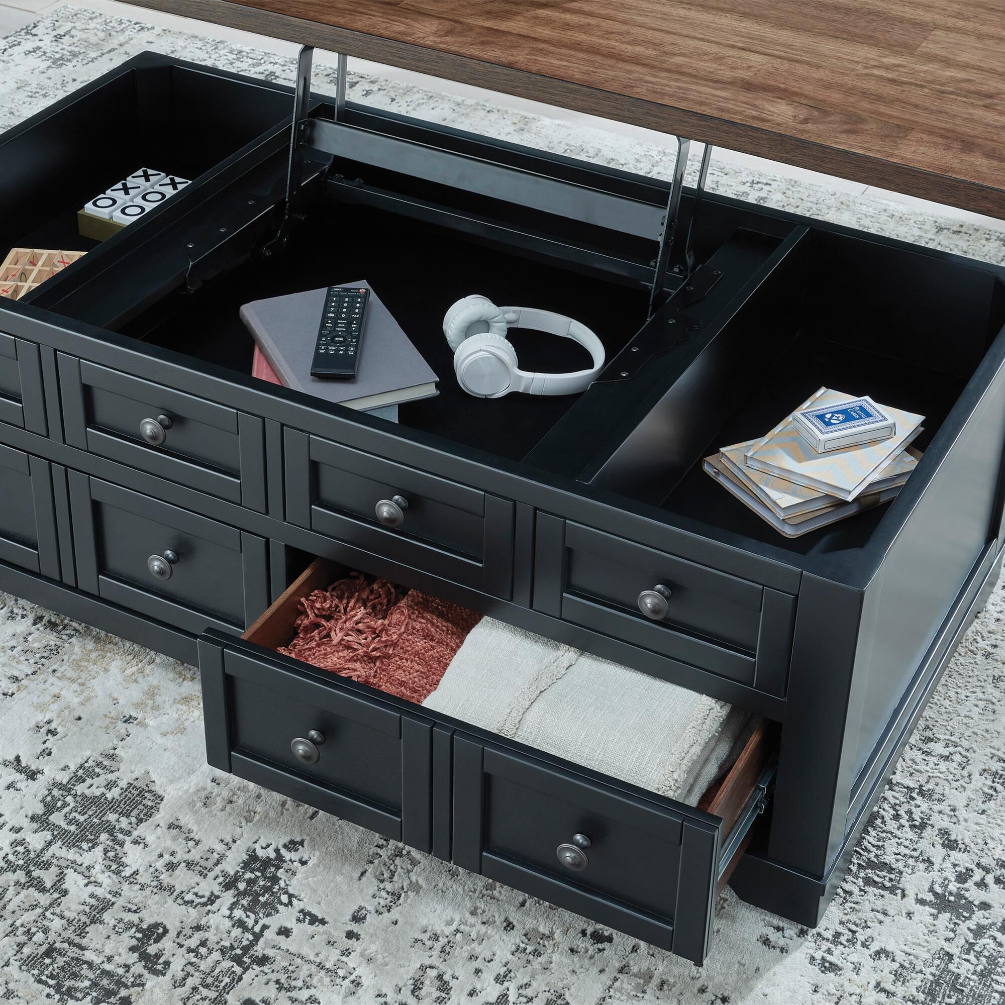 Ashley Wildenauer Lift Top Cocktail Table in Warm Satin Black and