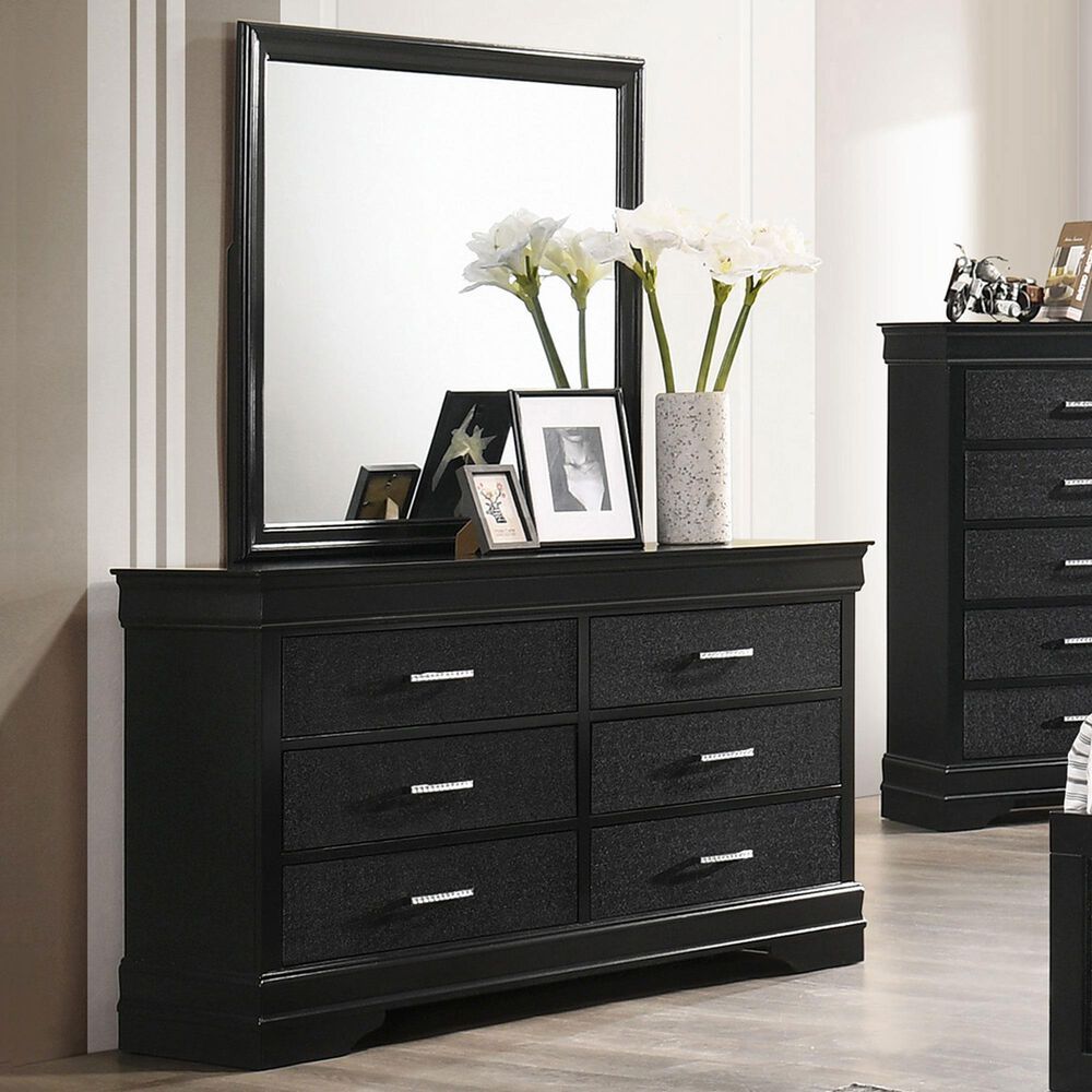 Crown Mark Amalia 6-Drawer Dresser and Mirror in Black, , large