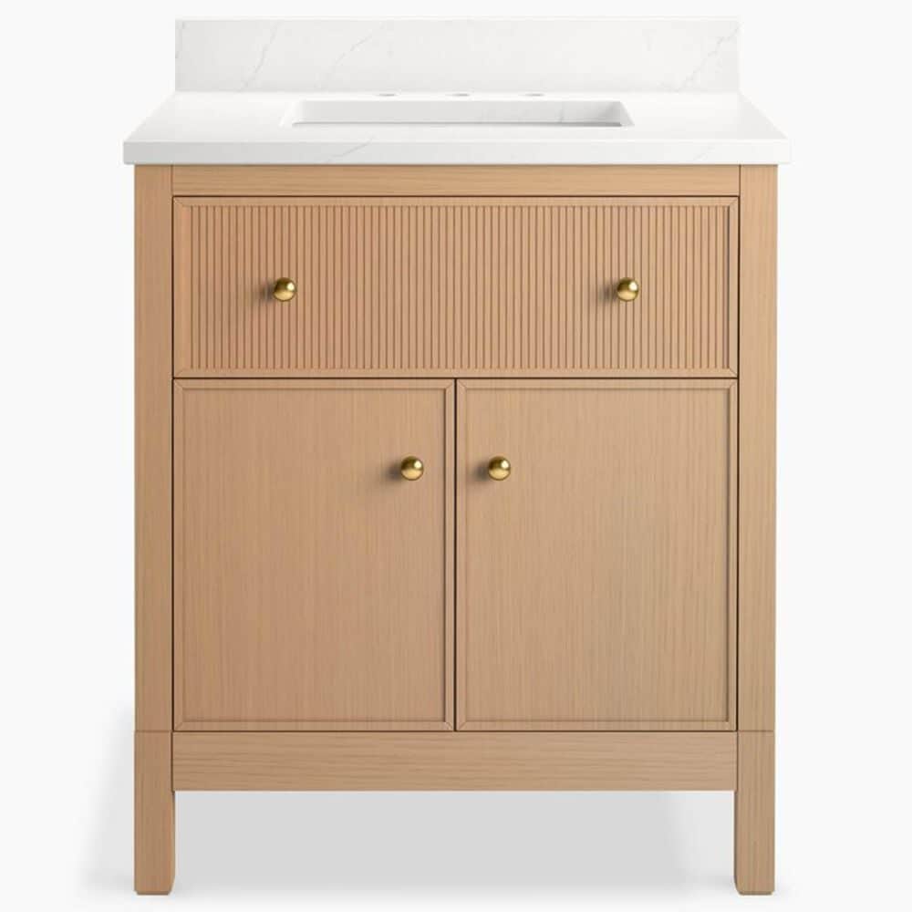 Kohler Malin 30" Single Bathroom Vanity in White Oak with 3 cm White Quartz Top and Rectangular Sink, , large