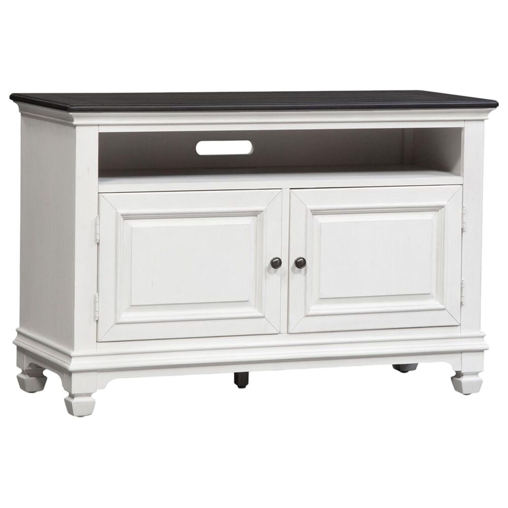 Belle Furnishings Allyson Park 46" TV Console in Wirebrushed White and Weathered Gray, , large