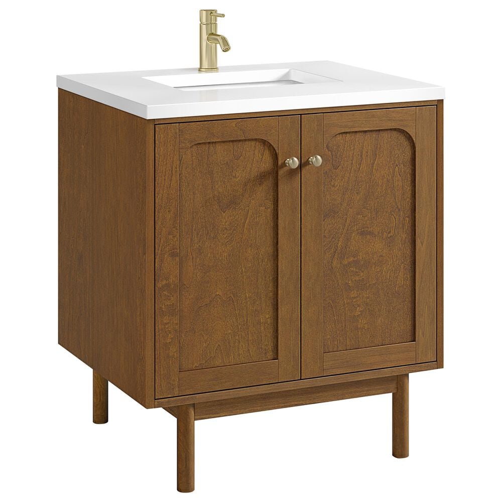 James Martin Laurent 30" Single Bathroom Vanity in Honey Oak with Single Hole 3 cm White Zeus Silestone Top and Rectangular Sink, , large