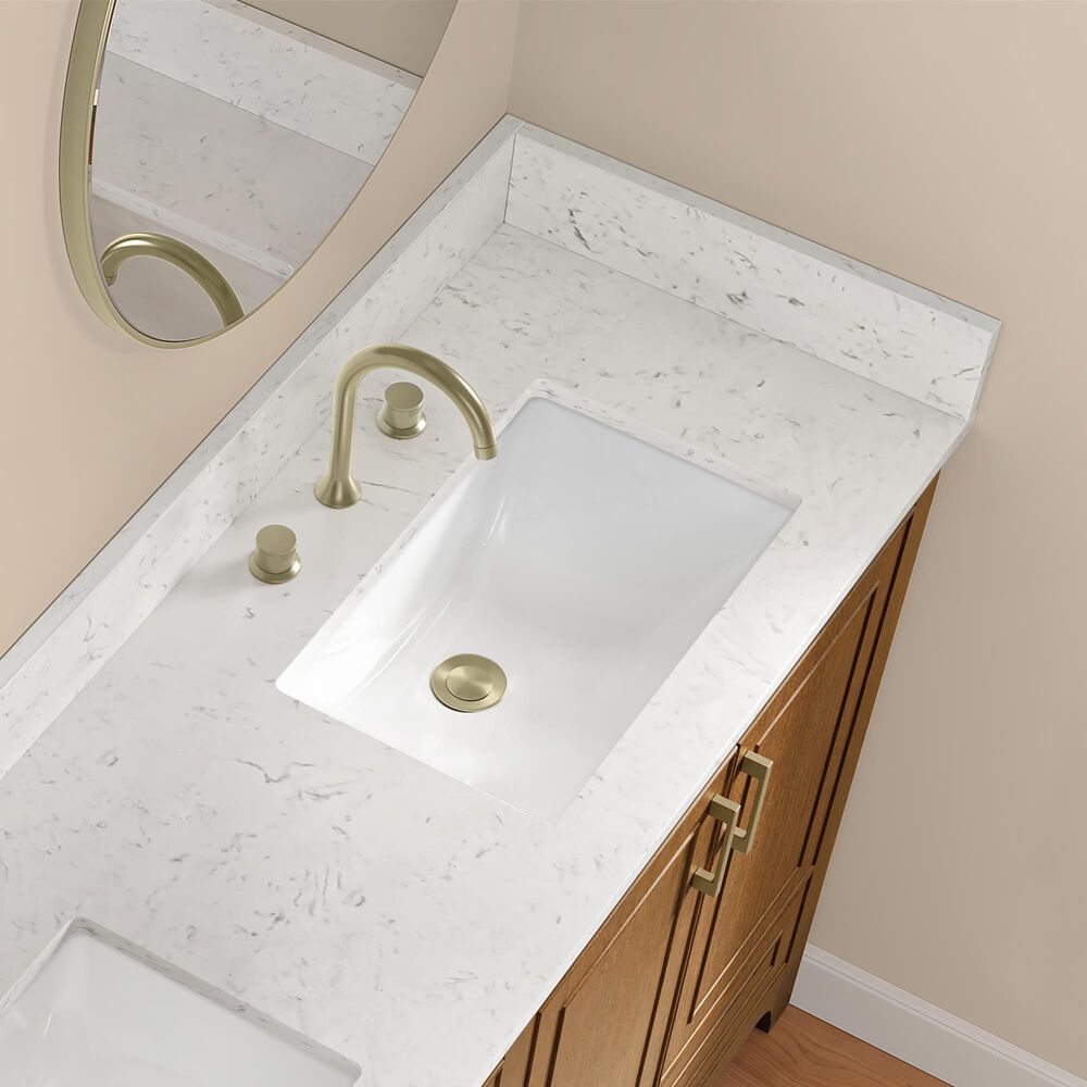 37B Lucerne 60" Double Bathroom Vanity in Dark Maplewood with Marble Top and Backsplash, , large