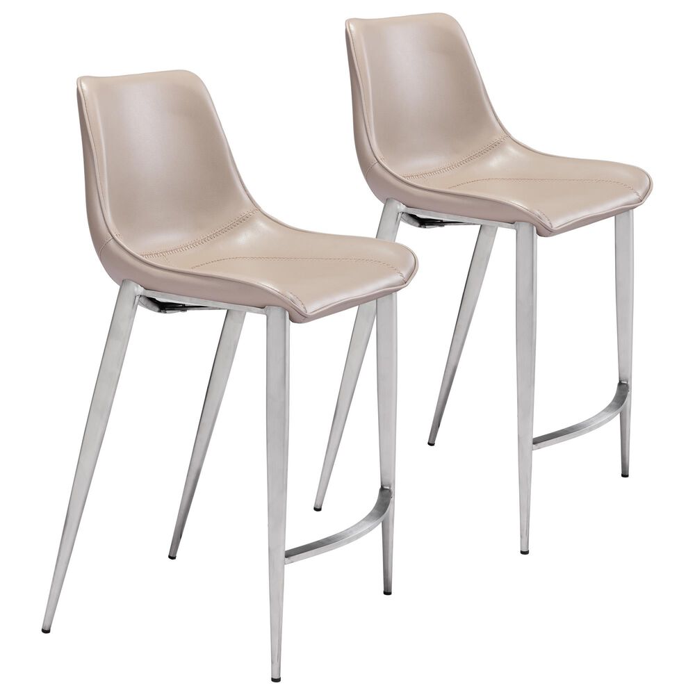Zuo Modern Magnus Counter Stool in Gray and Silver (Set of 2), , large