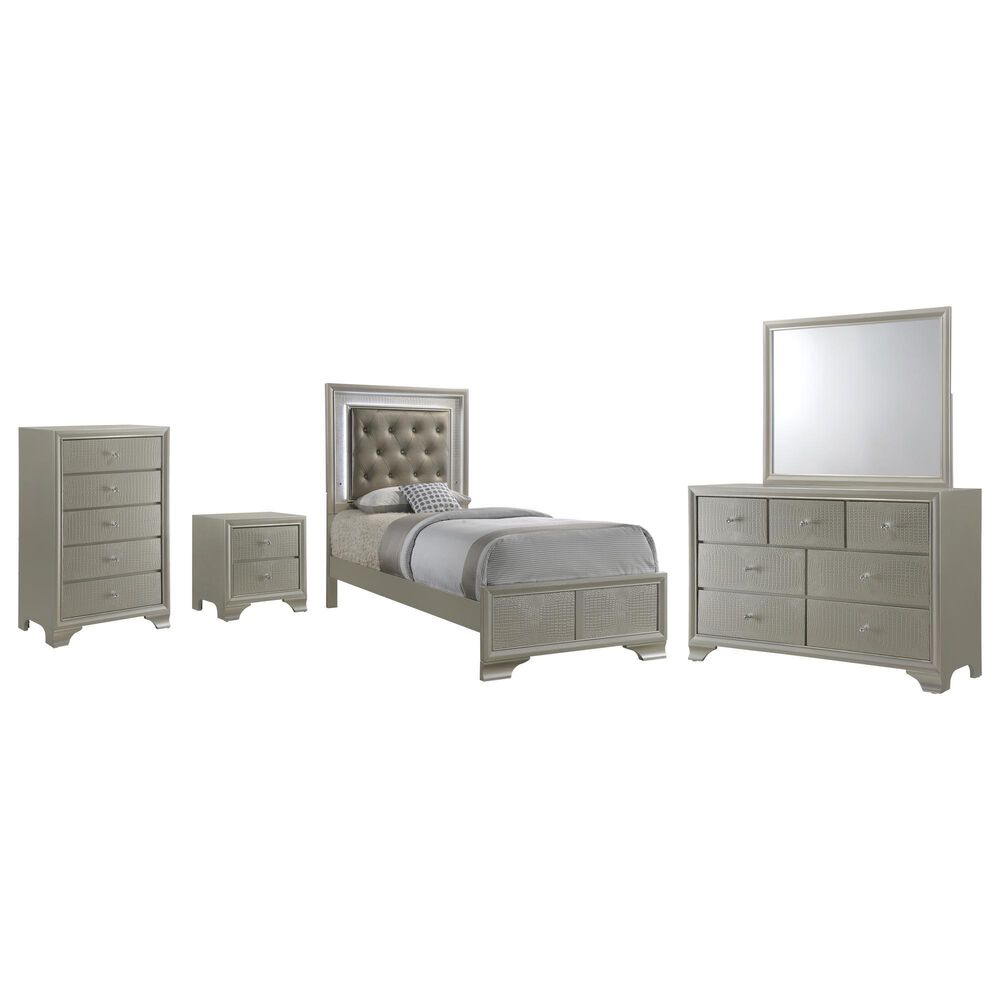 Crown Mark Lyssa 5-Piece Twin Panel Bedroom Set in Champagne, , large