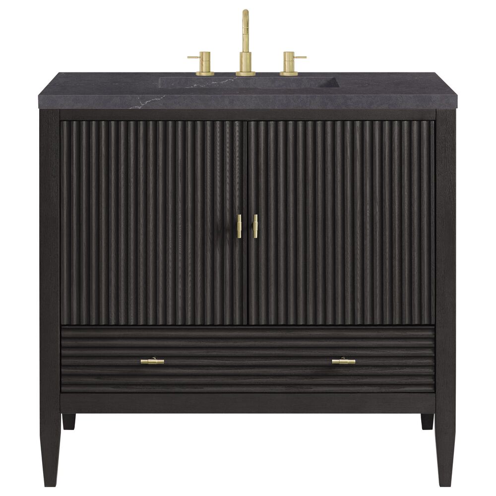 James Martin Vanities Myrrin 36&quot; Vanity in Carbon Oak with 3 cm Charcoal Soapstone Quartz Top, , large