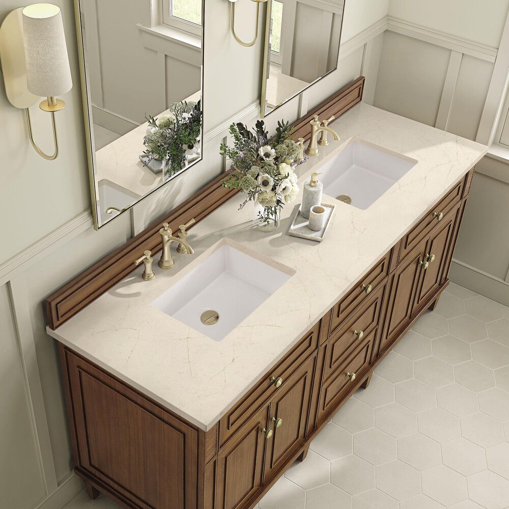 James Martin Vanities Lorelai 72&quot; Double Vanity in Mid-Century Walnut with 3 cm Eternal Marfil Quartz Top, , large