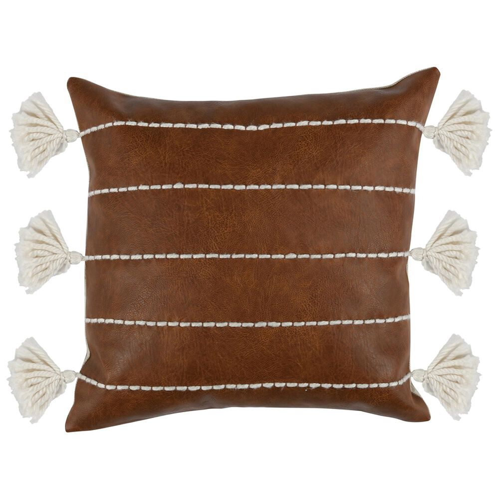 Classic Home Ezekiel 18" x 18" Vegan Leather Throw Pillow in Brown, , large